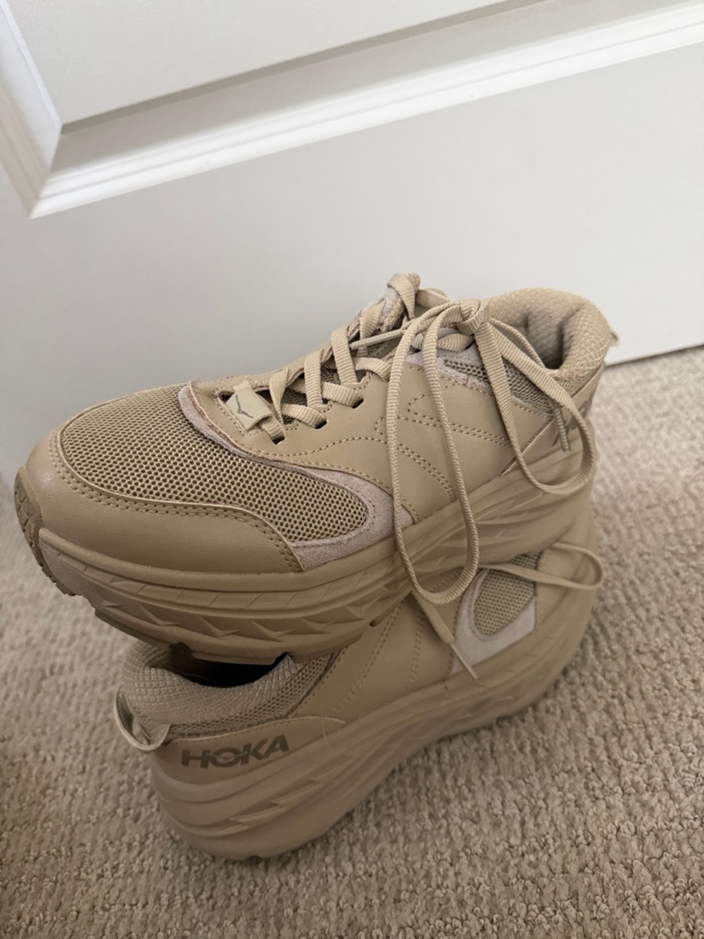 Hoka BONDI size US 6 Trail-Style Sneakers in Beige